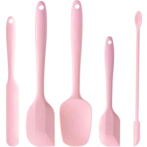 5 Piece Pink Silicone Spatula Set, Heat Resistant Rubber Spatulas Set, Silicone Kitchen Utensils Set Dishwasher Safe for Nonstick Cookware Baking Cooking