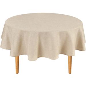 Hiasan Round Linen Tablecloth 45 Inch - Wrinkle and Stain Resistant Washable Polyester Fabric Table Cloth for Dining Room Kitchen Party, Beige