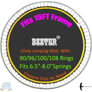 Trampoline Replacement Mat,Fits 15ft Round Frame with 90/96/100/108 Rings,Fits 5.3-8.5" Springs,Longer Lasting with 10 Rows of Stitches,w/Pull Hook and Gloves,13ft-13.4ft Trampoline Mat (Fits 15FT Diameter Frame)