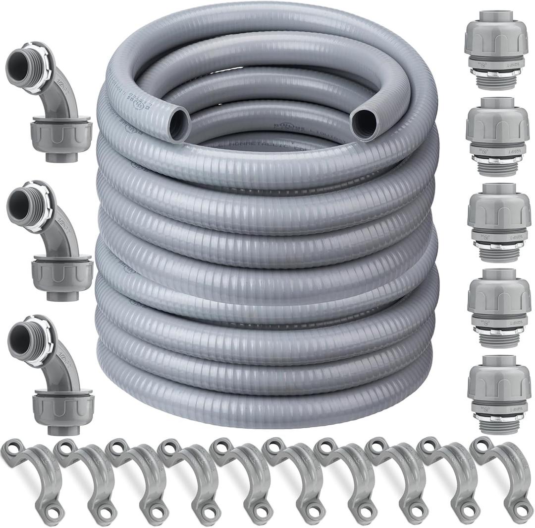 (1/2" & 100 Feet) tatatagear Flex Liquid Tight Conduit 1/2 inch Seal Tight PVC Flexible Conduit Kit 1/2 inch Length 100 Feet