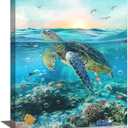 Sea Turtle Wall Art Marine Theme Ocean Pictures Wall Decor Colorful Fish Coral Beach Canvas Painting Prints Artwork Modern Home Decoration Framed for Living room Bedroom Bathroom Office 16"X20"