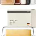 KIVY Butter Dish (White Marble & Glass) - For countertop and refrigerator door shelf - Marble butter keeper - Stone butter dish - Glass butter dish with lid - Dishwasher Safe