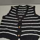 Womens Crochet Sweater Vest Summer Sleeveless Knit Tops Button Down Trendy Casual V Neck Cropped Cardigan Black White Striped XL