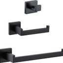 TURS Black 3-Piece Bathroom Towel Holder Set Stainless Steel Wall Mount Bath Hardware Set Toilet Paper Holder Towel Hook,Q7010BK