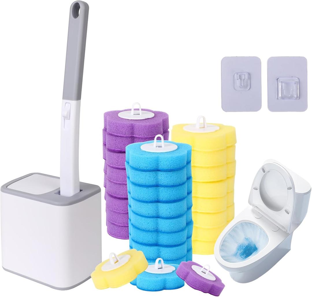Disposable Toilet Brush, Toilet Bowl Cleaning System, Powerful Cleaning, Disposable Toilet Cleaner, with 24 Toilet Wand Refills, for Toilet Bowl Cleaners, Bathroom Cleaning