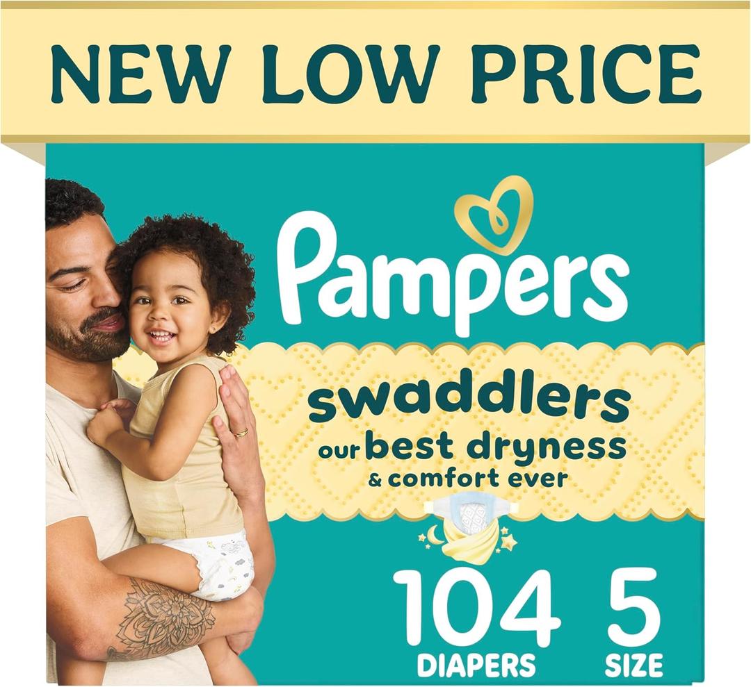 Pampers Swaddlers Baby Diapers, Size 5, 104 Count