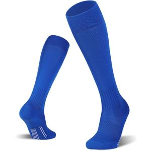 FITRELL 2/3 Pack Soccer Socks Baseball Softball For Youth Kids Boys Girls, Over-The-Calf Football Socks for Adult Men Women (Blue, S)