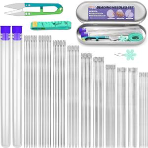 UOOU 102 Pcs Beading Needles, Beading Needles for Seed Beads, Size 10-12 Extra Straight Fine Seed Beads Needles for Embroidery Jewelry Making