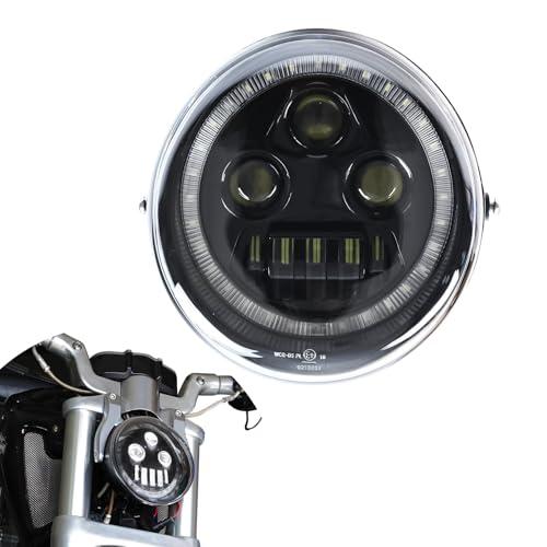 LUXEMOTO LED Headlight for V-Rod with Halo Ring DRL, LED Projection Front Light Head Lamp with High/Low Beam Daytime Running Light for Harley V-Rod VRSCA VRSCF Street Rod 2002-2016 Accessories