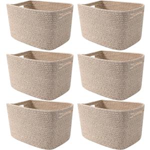 6 Pack Woven Rope Baskets,12.6"9"7.8" Storage Bins for Toys/Books/Towels/Clothes Organizer & Shelf Boxes,Gifts Baskets Empty for Nursery/Living Room/Nursery/Bedroom/Home Decor,Brown