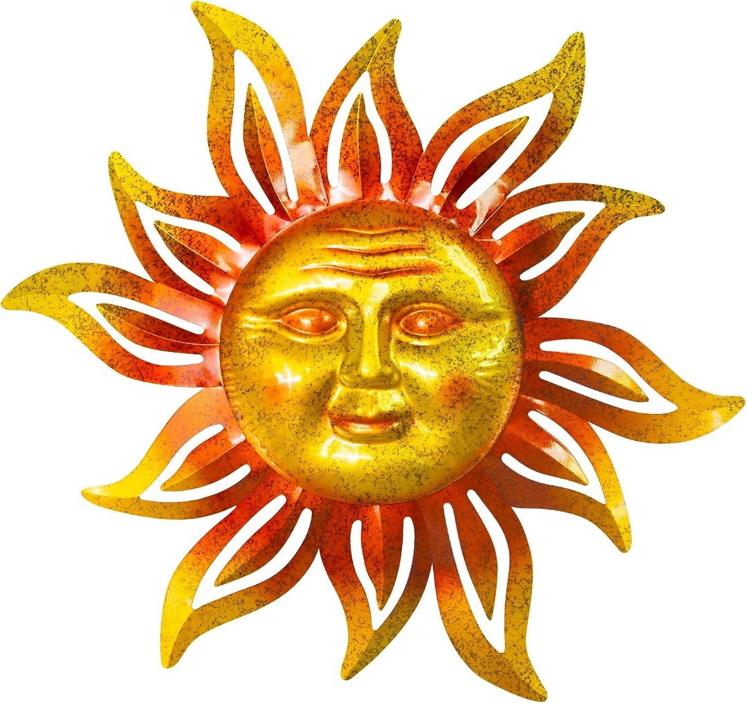 Large Sun Wall Art Decor 45 inch Metal Wall Art, Retro Hanging Decor, Valentine Wall Decorations for Patio,Yard,Garden,Fence,Living Room