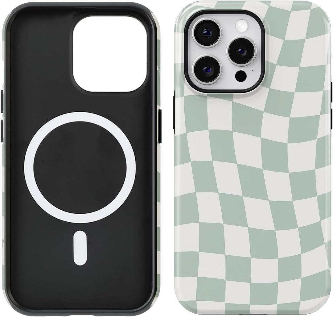Compatible with iPhone 15 Pro Max Case [Compatible with MagSafe] -Shockproof Protective Slim Soft TPU Cover Phone Case 6.7" (Checkerboard, iPhone 15 Pro Max 6.7")