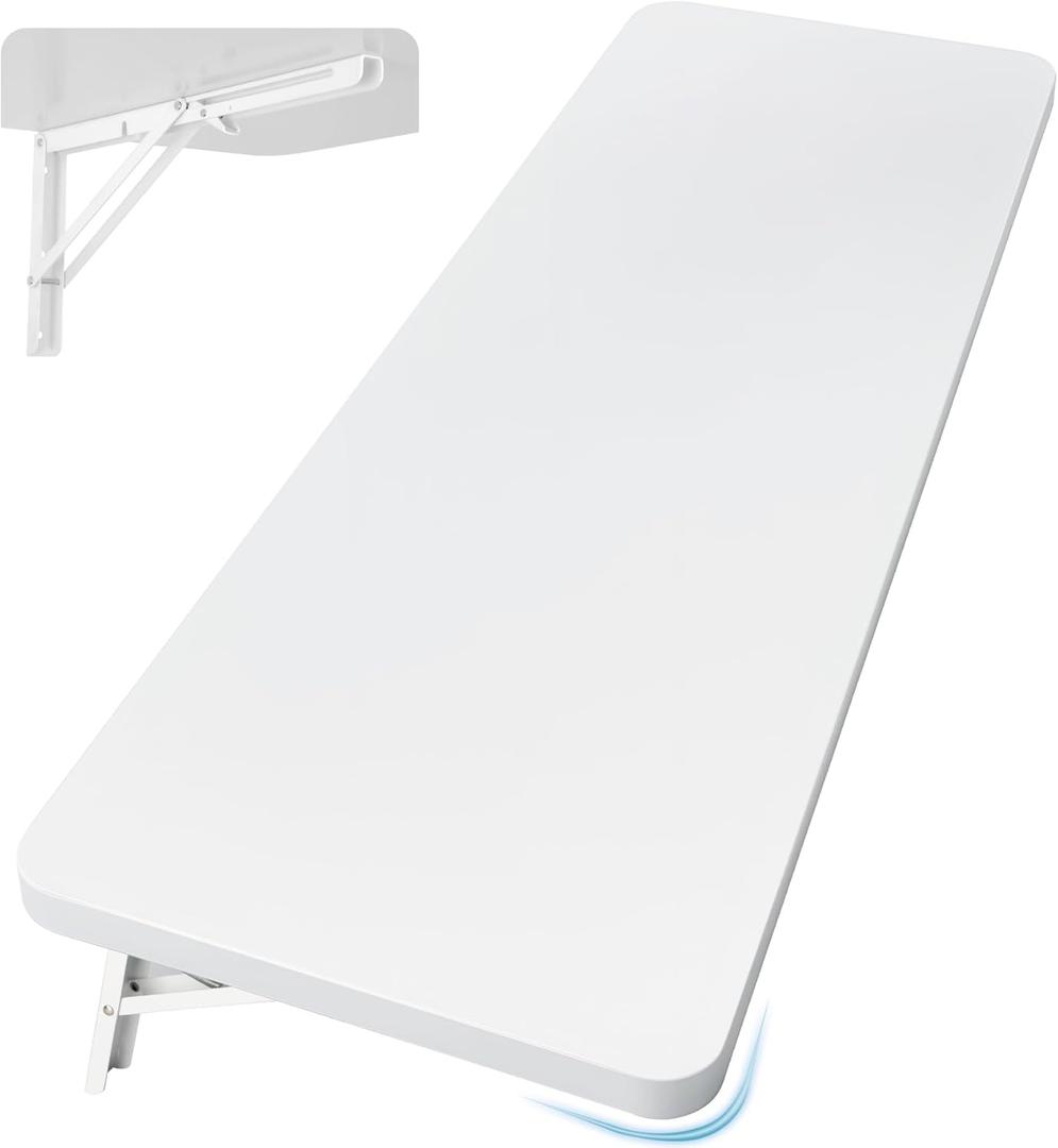 Wall Mounted Folding Table 47.2L x 19.7W, Laundry Folding Table with Heavy Duty Metal Collapsible Shelf Brackets, Wall Mounted Desk Fold Down for Small Spaces, White