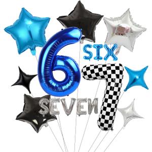 67 Birthday Decorations Balloons, Six Seven Party Supplies, 6-7 Birthday Decorations, 6 7 Decoration Balloons Blue Number 6 Black & White Number 7 67 Birthday Theme Decoration