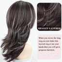 XIUFAXIRUSI XIUFAXIRUSI Long Layered Wavy Wigs for Women Synthetic Natural Hair Wig Dark Brown Mix Grey Highlights Wavy Hair Wigs Heat Resistant Synthetic Halloween Costume Wig,Dark Brown Mix Grey