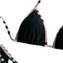 SOLY HUX 3 Piece Swimsuit for Women Checked Pattern Triangle Thong Swimwear Bathing Suit (Black, S)