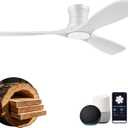 52” Smart Low Profile Ceiling Fans with Light Remote,Wood,Flush Mount,White, Control