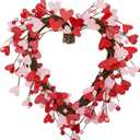 15 Inch Valentine's Day Wreath for Front Door Red Pink Heart Wreaths with Berries Valentine's Day Decorations Valentine's Day Gift for Anniversary Wedding Party Wall Home Indoor Decor