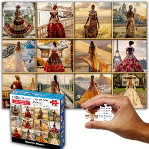 Think2Master Beautiful Dresses from Around The World 500 Pieces Large Format Jigsaw Puzzle for Kids 12+, Teens, Adults & Families. Elegant Dresses Vibrant Colors, Cultural Art Size: 26.8 X 18.9