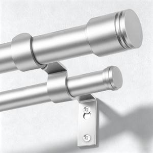 USFOOK Double Curtain Rods for Windows 66 to 120 Inch, Silver
