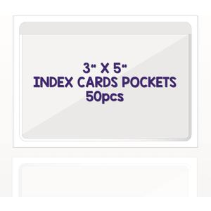 Clear Adhesive 3" x 5" Index Card Pockets With Top Open Loading, 50 Pack, Plastic Labels Holders for Storage Bins and Library, Ideal for Organizing and Protecting Your Cards