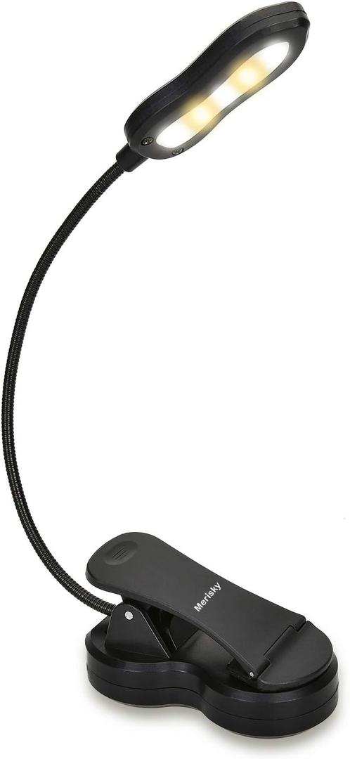Rechargeable Book Light: Clip on LED Book Light for Reading in Bed - Adjustable 3 Color 3 Brightness - 60 Hours Eye Care Reading Lamp-Lightweight & Portable for Bed &Travel (Black)