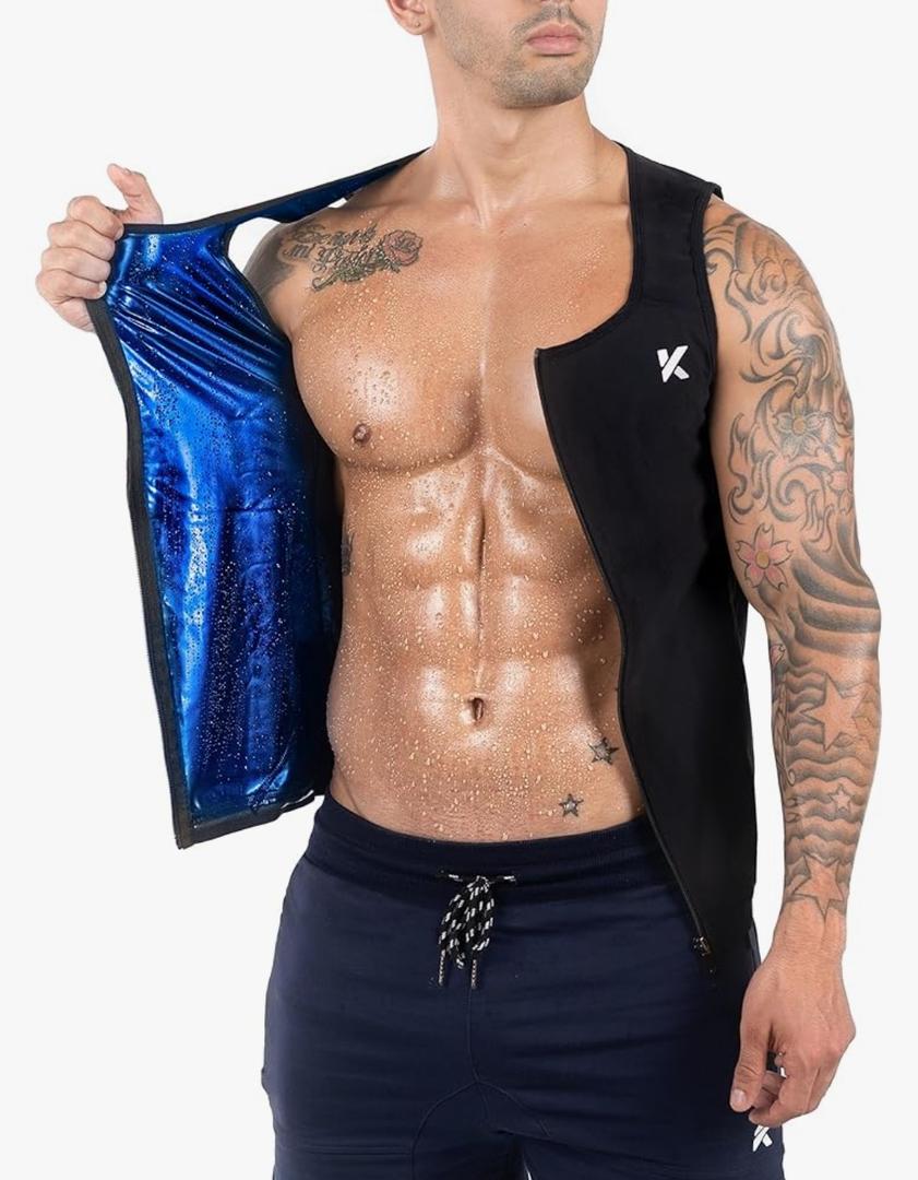 Kewlioo Men's Heat Trapping Zipper Sweat Enhancing Vest - Sauna Suit Shirt Compression Vest Shapewear Top for Gym Exercise, L/XL