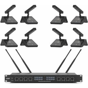 XTUGA YT8 Wireless Microphone System, UHF 8 Channel Gooseneck Cordless Microphone System, Desktop Conference Mics Super-Low Noise for Public Speaking, Lecture, Outdoor Conferences