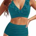 Tempt Me Women High Waisted Bikini Sets - Two Piece Tummy Control Swimsuits 2025 Ruffle Bathing Suit (Green, M)