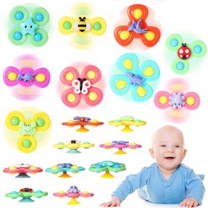 Leitee 9 Pcs Suction Cup Toys Bath Toys Sensory Strong Suction Cup Toys Spinner Dimple Toy Birthday Gifts for Early Education Bathtub Dining Chairs, 3 Styles(Cute Style)