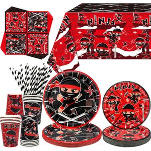 Ninja Birthday Party Decoration - Ninja Warrior Party Supplies Include Plates, Tablecloth, Napkins, Tableware, Karate Party Ninja Master Party Supplies for Boys Girls Baby Shower, Serves 20