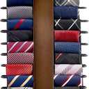 Mkono Wooden Tie Rack Retro Tie Belt Storage Hanger Organizer for Men Closet Space Saving Rack with 20 Non-Slip Hooks for Ties Belt Scarf Organize 360 Rotate Hanger Tie Display Holder, 1 Piece, Brown