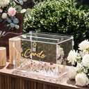 Novabright Clear Acrylic Wedding Card Box with Lock, DIY Decorative Card Box with 3D Wildflower Stickers & Gold Mirror Letters, Transparent Money Gift Holder for Reception Birthday Baby Shower Party
