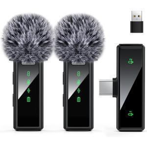 USB C Wireless Lavalier Microphone for Android, PC, Laptop, iPhone 15/16, USB Microphone with Noise Cancellation, Lapel Mic Wireless for Video Recording, Vlog, YouTube, TikTok