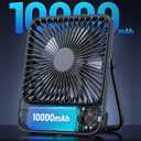 Warmco 10000mAh Portable Travel Fan 7-inch, Max 24H Runtime, Ultra-thin Quiet Rechargeable Battery Operated Desk Fan with Digital Display for Camping, Office, Bedroom, Cruise Essentials