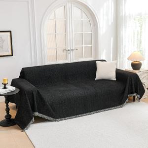 MYSKY HOME Couch Covers for Sofa, Black Couch Sofa Covers for 3 Cushion Couch Sofa, Non Slip Soft Sofa Cover, Couch Cover for Dogs Washable Furniture Protector, 91"x134", Black