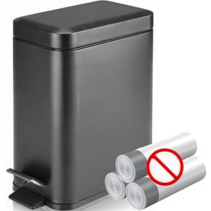 Homie Soft Close, Slim Trash Can 1.6 Gallon with Anti - Bag Slip Liner and Lid, Use as Mini Garbage Basket, Slim Dust Bin, or Decor in Bathroom, Restroom, Kitchen, or Bedroom (Matte Black)