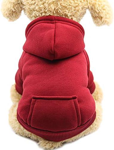 Jecikelon Winter Dog Hoodie Sweatshirts with Pockets Warm Dog Clothes for Small Dogs Chihuahua Coat Clothing Puppy Cat Custume (Wine Red, Medium)