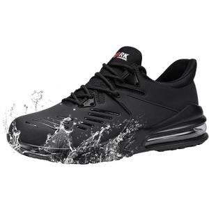 LARNMERN Steel Toe Shoes for Men Waterproof Slip Resistant Work Sneakers Athletic Durable Lightweight Comfortable Water Resistant Indestructible Construction Tennis Air Cushion (Black)