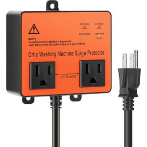 Washing Machine Surge Protector, Ortis Double Outlet Voltage Protector for Home Appliances with Time Delay, Protects Against Brownout, Spike, Instant Surge All Voltage Abnormalities, Orange