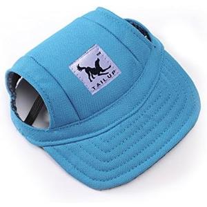 Leconpet Baseball Caps Hats with Neck Strap Adjustable Comfortable Ear Holes for Small Medium and Large Dogs in Outdoor Sun Protection (L, Blue)
