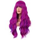 BERON Rose and Purple Long Wigs Curly Wavy Women Pastel Wigs with Bangs Hot Pink Color Heat Resistant Synthetic for Cosplay or Daily Wigs Wig Cap Included