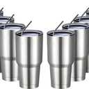 MEWAY 30oz Insulated Tumbler With Lids and Straws,Stainless Steel Double Vacuum Coffee Tumbler Cup, Brush, Durable Powder Coated Coffee Cup for Cold & Hot Drinks, Office, Travel(Silver,8 PACK)