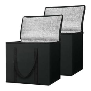 HATHOR Hot Cold Insulated Grocery Bags Reusable Stackable Collapsible Foldable Cooler Boxie Bag Shoping Totes for Groceries in Car, Frozen Food & Travel (Black)