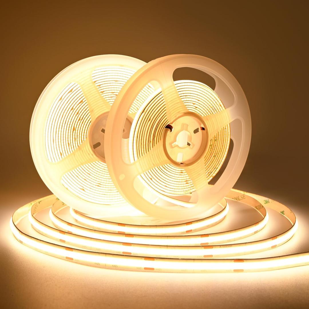 COB LED Strip Lights DC 12V LED Lights Flexible Super Bright LED Strips, 9W/m 2x16.4FT Warm White 3000K CRI 90+,480LEDs/m High Density Uniform Light for Home Room Decor