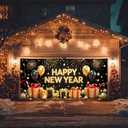 13x6ft Happy New Year Garage Door Banner Luxury Golden Black Balloons Backdrop New Year's Eve Garage Door Cover Decoration for Celebration Party Indoor Outdoor House Wall