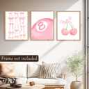 3 x Pink Coquette Trendy Preppy Wall Art Prints, Pink Bow Disco 8 Ball Cherry Wall Decor Posters for Girls Bedroom Dorm 11 X 14 Inch(UNFRAMED) (Black)