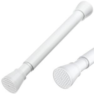 MEXAU White Tension Rod 16 To 26 Inch Spring Curtain Rod Adjustable Tension Curtain Rods No Drilling Short Tension Rod Extendable Small Spring Tension Curtain Rod for Closet Cupboard Bars Refrigerator