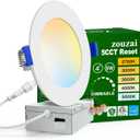 zouzai 1 Pack 4 Inch 5CCT Ultra-Thin LED Recessed Ceiling Light with Junction Box, 2700K/3000K/3500K/4000K/5000K Selectable, 9W Eqv 80W, Dimmable, led can Lights - ETL and Energy Star Certified