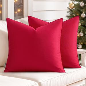 MIULEE Pack of 2 Decorative Outdoor Waterproof Christmas Pillow Covers Square Garden Cushion Sham Throw Pillowcase Shell for Spring Patio Tent Couch 18x18 Inch Red